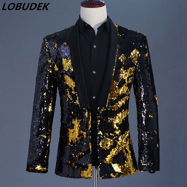 fashion formal jackets men costume gold black sequins coat outerwear prom vocal concert singer host stage costume, White;black
fashion formal jackets men costume gold black sequins coat outerwear prom vocal concert singer host stage costume, White;black