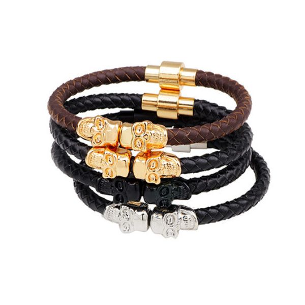 new fashion knitting cow leather punk bracelets jewelry grade quality gold silver plated alloy skulls charm bracelets, Golden;silver
new fashion knitting cow leather punk bracelets jewelry grade quality gold silver plated alloy skulls charm bracelets, Golden;silver