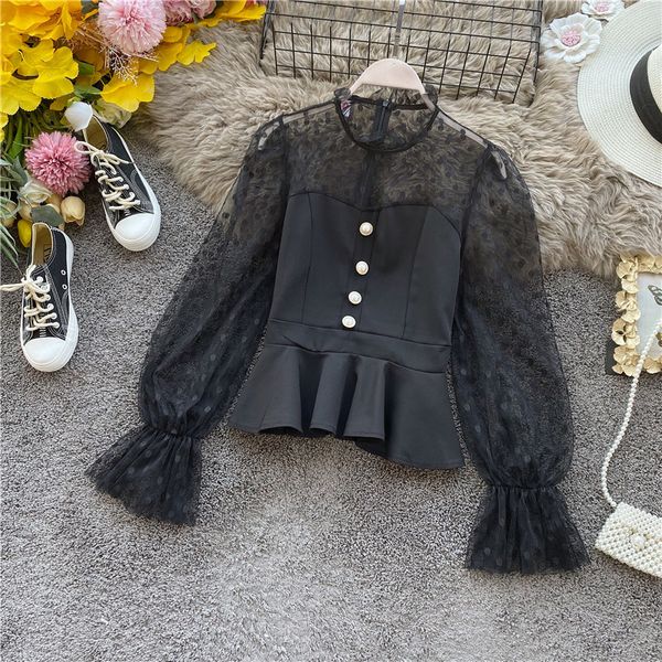 deat 2020 spring long mesh polka dot lantern sleeve single breasted buttons short chiffon shirt women and blouse mh743, White
deat 2020 spring long mesh polka dot lantern sleeve single breasted buttons short chiffon shirt women and blouse mh743, White