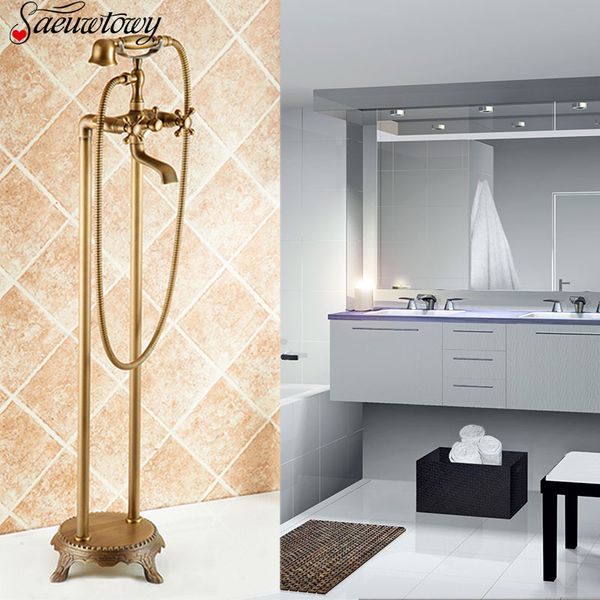 saeuwtowy antique brass bathroom floor standing bathtub mixer tap with brass handheld shower and tub faucet
saeuwtowy antique brass bathroom floor standing bathtub mixer tap with brass handheld shower and tub faucet