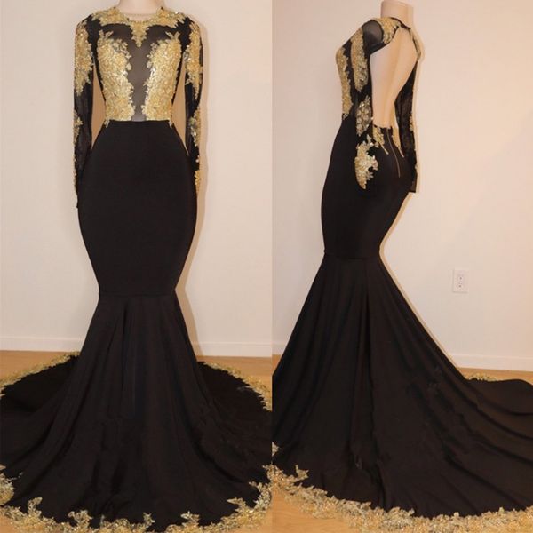 gorgeous long sleeve black evening dresses open back sweep train formal party prom dress with gold appliques, Black;red
gorgeous long sleeve black evening dresses open back sweep train formal party prom dress with gold appliques, Black;red