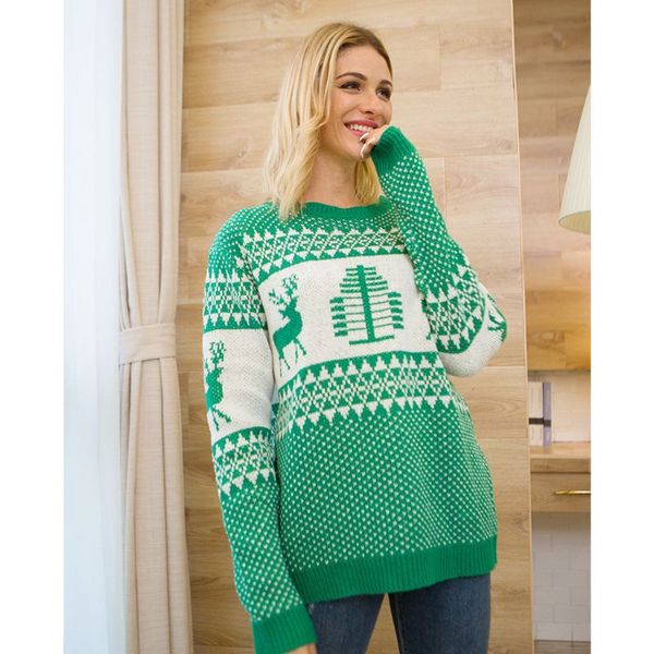 women winter long sleeve sweater ugly christmas tree reindeer knitted jumper 094b, White;black 
women winter long sleeve sweater ugly christmas tree reindeer knitted jumper 094b, White;black