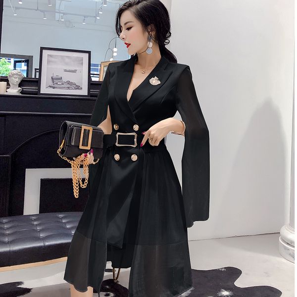 2019 women dress chiffon patchwork blazer cloak design batwing sleeve elegant double breasted notched collar solid color, White;black
2019 women dress chiffon patchwork blazer cloak design batwing sleeve elegant double breasted notched collar solid color, White;black