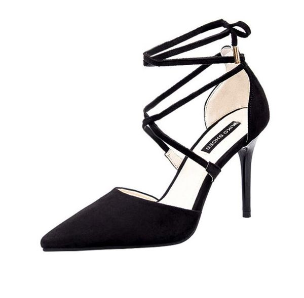 spring/autumn pointed toe thin heel high heels big size 34-39 women shoes fashion red wedding buckle strap sandals, Black