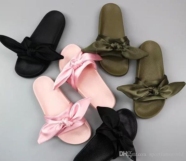 2017 women rihanna slippers bow bandana slide slippers fenty bow slides woman summer outdoor beach sandals slippers mix colors, Black 
2017 women rihanna slippers bow bandana slide slippers fenty bow slides woman summer outdoor beach sandals slippers mix colors, Black