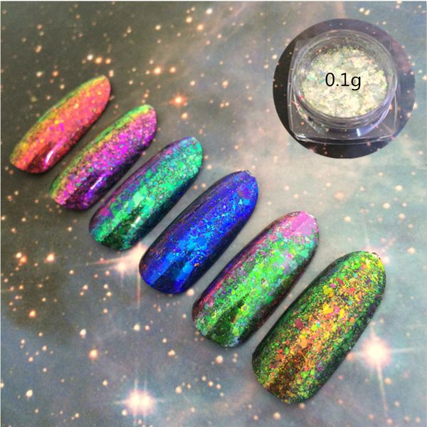 

color 1 box chameleon flakes magic effect flake chrome pigment nail powder glitter sequins nail art gel polish manicure, Silver;gold