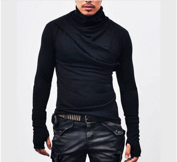 2019 men's wear new style heap collar t-shirt high street high collar pleated cool t shirt with mitten long-sleeved t-shirt, White;black
2019 men's wear new style heap collar t-shirt high street high collar pleated cool t shirt with mitten long-sleeved t-shirt, White;black