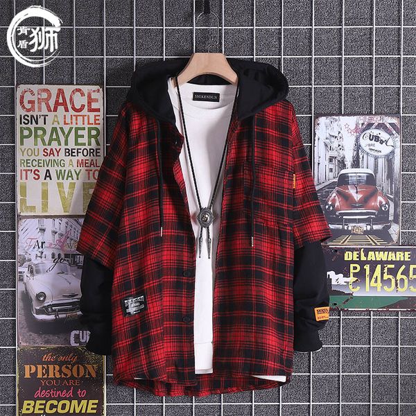 men's casual shirts japanese autumn hooded men shirt vintage lattice red loose baju kaos pria student mens coat mm60ncs, White;black
men's casual shirts japanese autumn hooded men shirt vintage lattice red loose baju kaos pria student mens coat mm60ncs, White;black