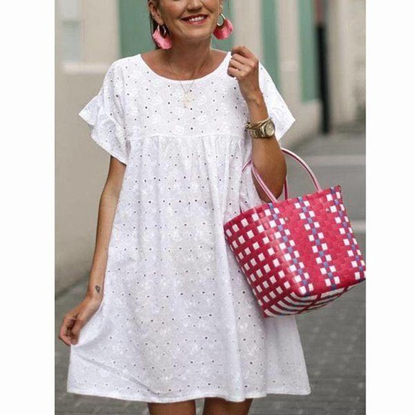women's holiday o-neck solid color dress women's summer white short ruffle beach party dress casual cute women #j4s, Black;gray
women's holiday o-neck solid color dress women's summer white short ruffle beach party dress casual cute women #j4s, Black;gray