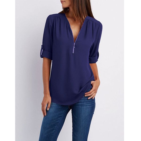 v neck women chiffon blouses solid zipper up long sleeves cuffed casual loose office ladies plus size blouses, White
v neck women chiffon blouses solid zipper up long sleeves cuffed casual loose office ladies plus size blouses, White