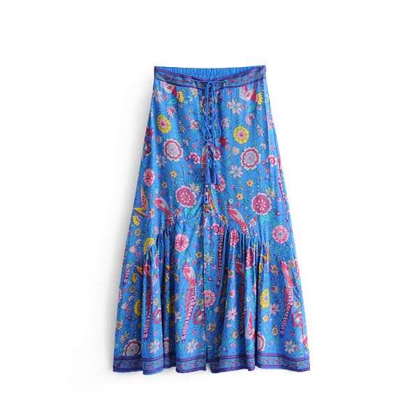 vintage ethnic style blue color flower/bird print skirt elastic waist tassel lace with decorative stitching hem national skirt, Black
vintage ethnic style blue color flower/bird print skirt elastic waist tassel lace with decorative stitching hem national skirt, Black