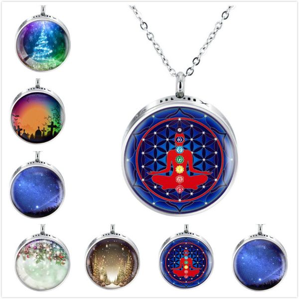 6 styles stainless steel openwork epoxy aromatherapy essential oil diffusion pendant yoga picture necklace with chain and felt pads, Silver
6 styles stainless steel openwork epoxy aromatherapy essential oil diffusion pendant yoga picture necklace with chain and felt pads, Silver