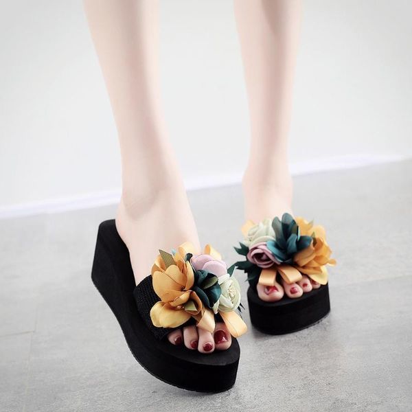 women summer slipper slip-on open toe wedges heels ladies causal flower fashion slipper slides shoes #4.6, Black
women summer slipper slip-on open toe wedges heels ladies causal flower fashion slipper slides shoes #4.6, Black