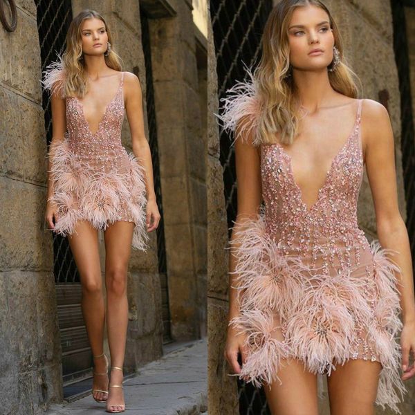 berta light pink cocktail dresses party club wear 2020 deep v neck luxury feathers beaded short prom evening gowns custom made, Black
berta light pink cocktail dresses party club wear 2020 deep v neck luxury feathers beaded short prom evening gowns custom made, Black