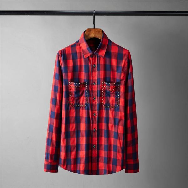 new autumn and winter mens shirts luxury metal rivets long sleeve casual mens dress shirts fashion slim plaid male, White;black
new autumn and winter mens shirts luxury metal rivets long sleeve casual mens dress shirts fashion slim plaid male, White;black
