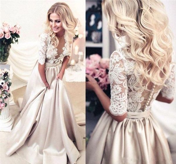 champagne ivory half sleeve wedding dresses plus size jewel sheer bridal gowns wedding dress satin custom made party dress long, White
champagne ivory half sleeve wedding dresses plus size jewel sheer bridal gowns wedding dress satin custom made party dress long, White