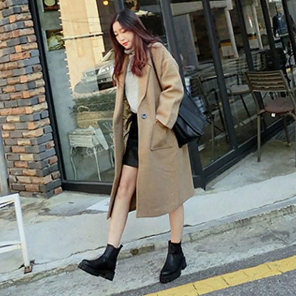 solid color women single button overcoat autumn long coat female turn-down collar open stitch woolen outwear, Black
solid color women single button overcoat autumn long coat female turn-down collar open stitch woolen outwear, Black