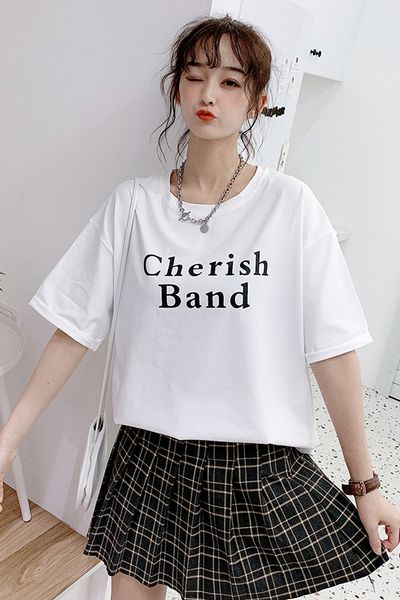 women's t-shirt ice cotton, loose korean version of the summer 2020 curled sleeves, White
women's t-shirt ice cotton, loose korean version of the summer 2020 curled sleeves, White