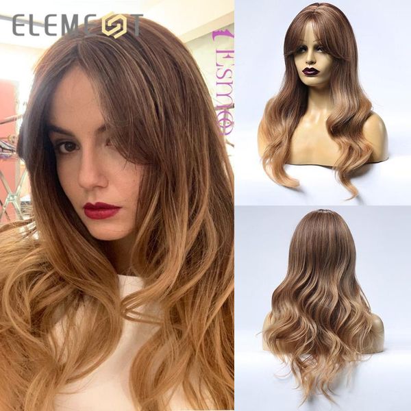 synthetic long ombre brown to blonde wigs with bangs women natural wave wigs for party or daily, Black
synthetic long ombre brown to blonde wigs with bangs women natural wave wigs for party or daily, Black