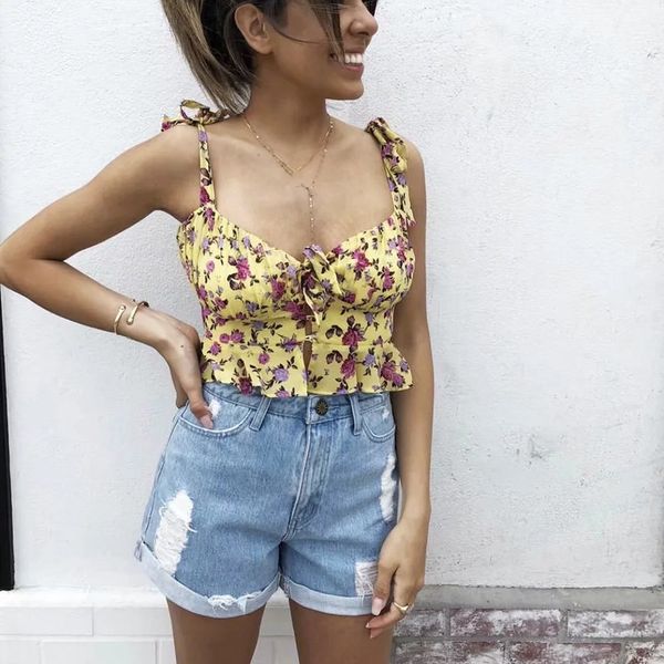 2019 summer women floral print camisole casual sleeveless bowknot lace up boho crop, White
2019 summer women floral print camisole casual sleeveless bowknot lace up boho crop, White