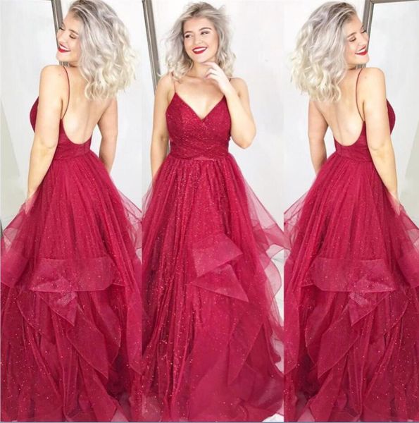 sparkly a line backless burgundy prom dresses spaghetti straps tiers skirt long formal evening gowns tulle skirt girls pageant birthday dres, Black
sparkly a line backless burgundy prom dresses spaghetti straps tiers skirt long formal evening gowns tulle skirt girls pageant birthday dres, Black
