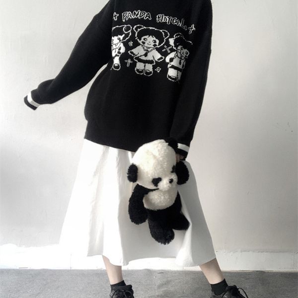 black white two color panda girl lovely tutrneleck woman sweater warm winter loose long sleeve pullovers, White;black
black white two color panda girl lovely tutrneleck woman sweater warm winter loose long sleeve pullovers, White;black