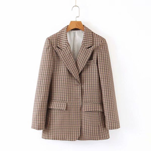 women plaid suit coat winter plus size long sleeve loose overcoat british style thick jacket, Black
women plaid suit coat winter plus size long sleeve loose overcoat british style thick jacket, Black