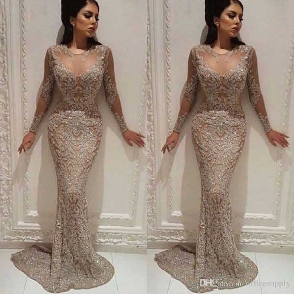 2019 arabic luxury bling champagne evening dresses beading crystal sheer neck long sleeves mermaid prom dress floor length party gowns, Black;red
2019 arabic luxury bling champagne evening dresses beading crystal sheer neck long sleeves mermaid prom dress floor length party gowns, Black;red