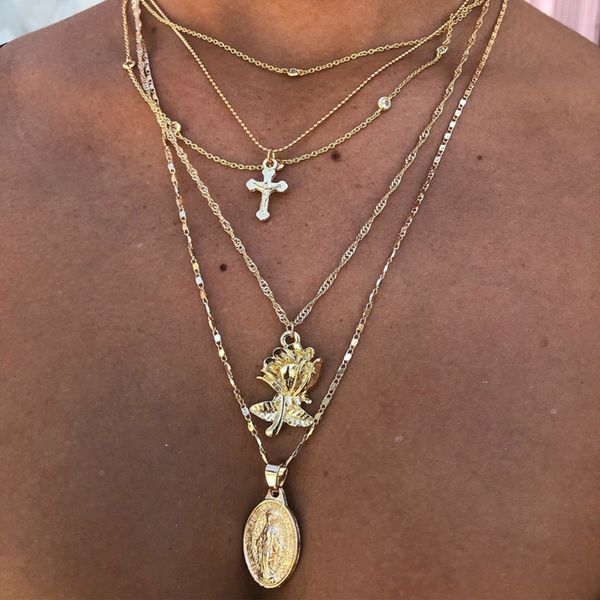 bohemian virgin mary cross flower gold chain necklace crystal multilayer pendant women fashion personality jewelry gift, Silver
bohemian virgin mary cross flower gold chain necklace crystal multilayer pendant women fashion personality jewelry gift, Silver