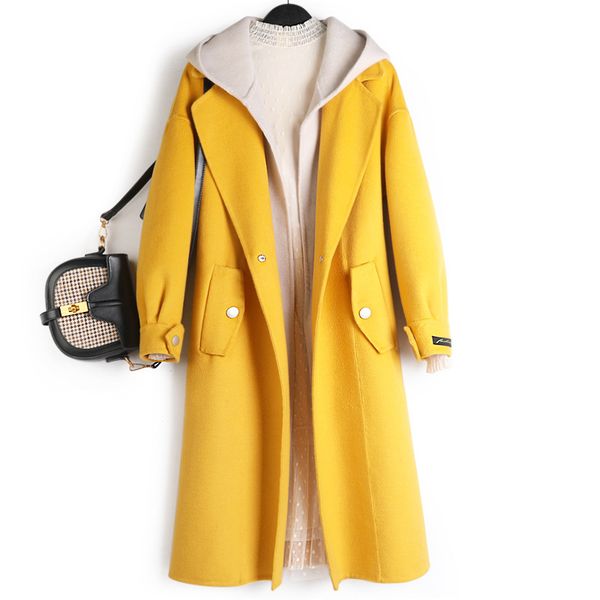 women's wool & blends casaco feminino wide-waisted women coat hooded covered button korean coats and jackets trench yellow, Black
women's wool & blends casaco feminino wide-waisted women coat hooded covered button korean coats and jackets trench yellow, Black