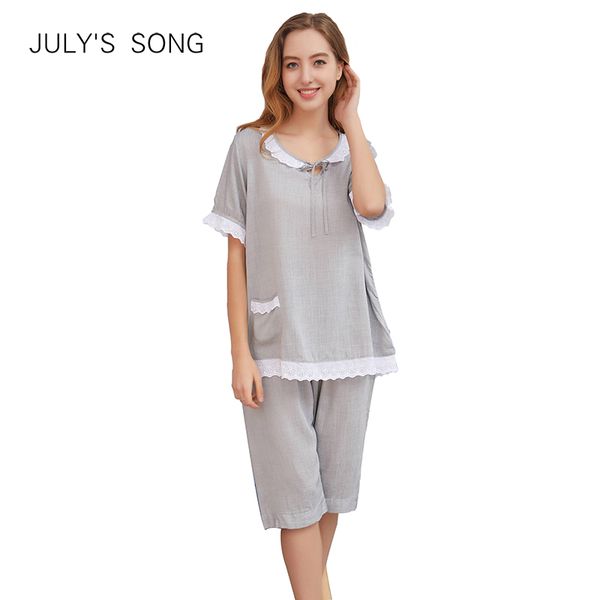 july's song thin women's cotton pajamas short sleeve sleepwear women round neck bow pajamas suit summer casual homewear, Blue;gray
july's song thin women's cotton pajamas short sleeve sleepwear women round neck bow pajamas suit summer casual homewear, Blue;gray