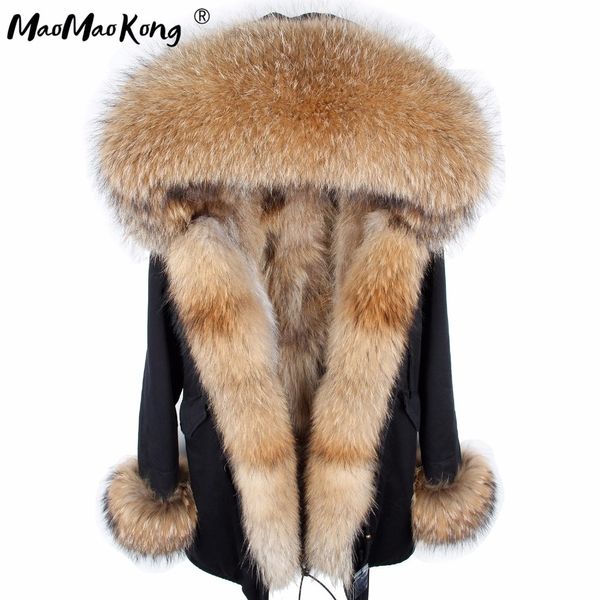 

maomaokong fur coat parkas winter jacket coat women parka big real raccoon fur collar natural fox fur liner long outerwear y190828, Black;brown