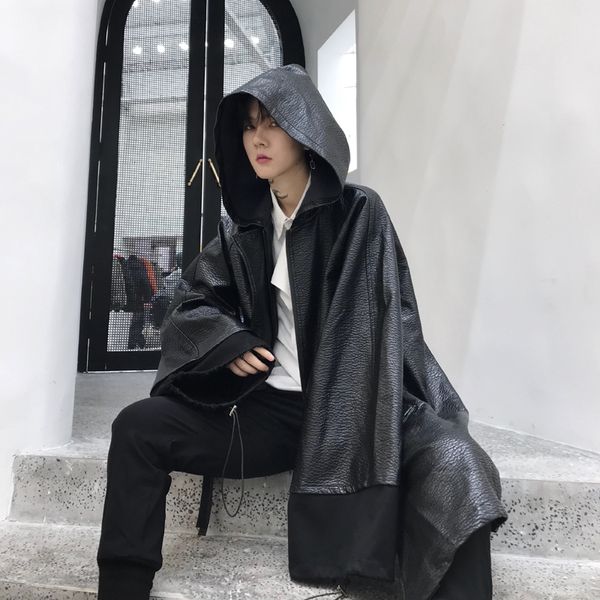 2019 autumn new korean trend couple dark original lychee imitation leather tide male loose long sleeve casual windbreaker, Tan;black