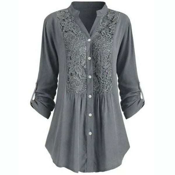 women lace patchwork long sleeve buttoned blouse chic elegant spring fall office v-neck shirt cotton solid casual, White
women lace patchwork long sleeve buttoned blouse chic elegant spring fall office v-neck shirt cotton solid casual, White