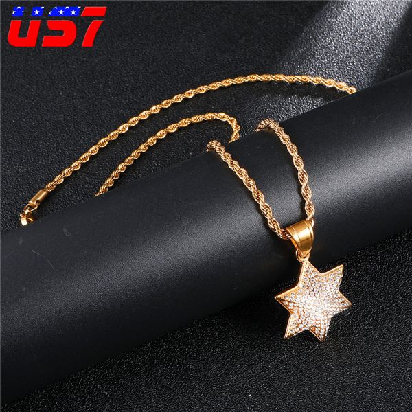 us7 iced out hexagonal star pendant stainless steel micro pave full rhinestone necklaces for men women rope chain jewelry, Silver
us7 iced out hexagonal star pendant stainless steel micro pave full rhinestone necklaces for men women rope chain jewelry, Silver