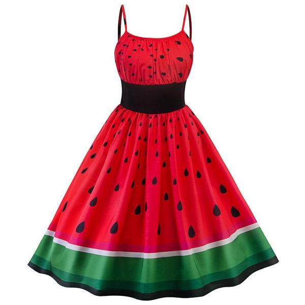 vintage womens casual dresses fruit watermelon print spaghetti strap womens designer dresses casual females clothing, Black;gray 
vintage womens casual dresses fruit watermelon print spaghetti strap womens designer dresses casual females clothing, Black;gray