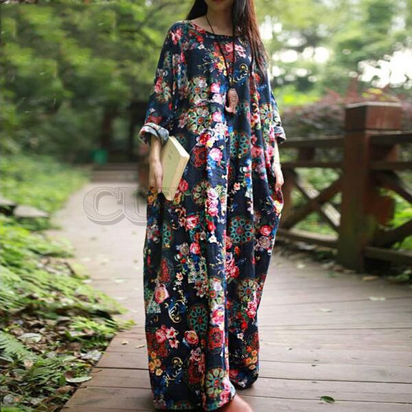 cuerly new 2019 clothes women dresses autumn casual loose long sleeve floral dresses boho style cotton linen long maxi dress, Black;gray
cuerly new 2019 clothes women dresses autumn casual loose long sleeve floral dresses boho style cotton linen long maxi dress, Black;gray