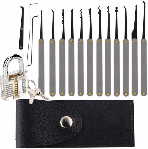 hand tools 15pcs lock pick set with practice lock transparent training padlock stainless steel for beginners
hand tools 15pcs lock pick set with practice lock transparent training padlock stainless steel for beginners