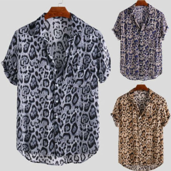 men's leopard print blouse casual single pocket short sleeve turn down collar v neck shirt loose new cloth male blouse, White;black
men's leopard print blouse casual single pocket short sleeve turn down collar v neck shirt loose new cloth male blouse, White;black