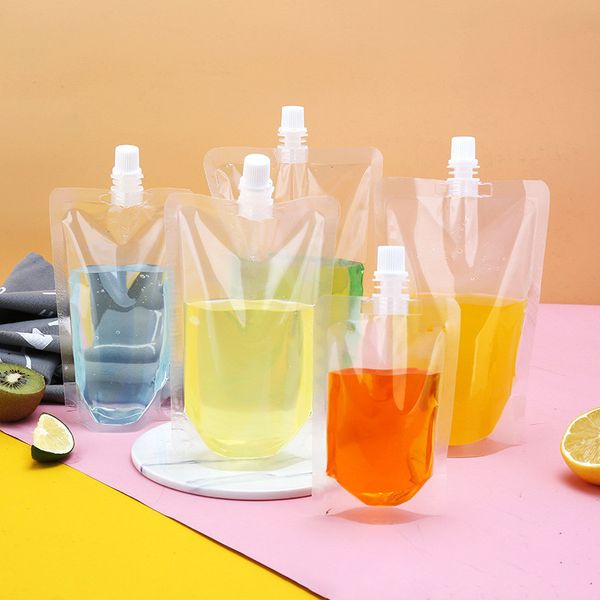 Plastic Clear Drink Pouches No Leakage Drink Reusable Juice Bags Stand Up Disposable Drink Pouch Smoothie Bag For Ing Juice Heavy Duty