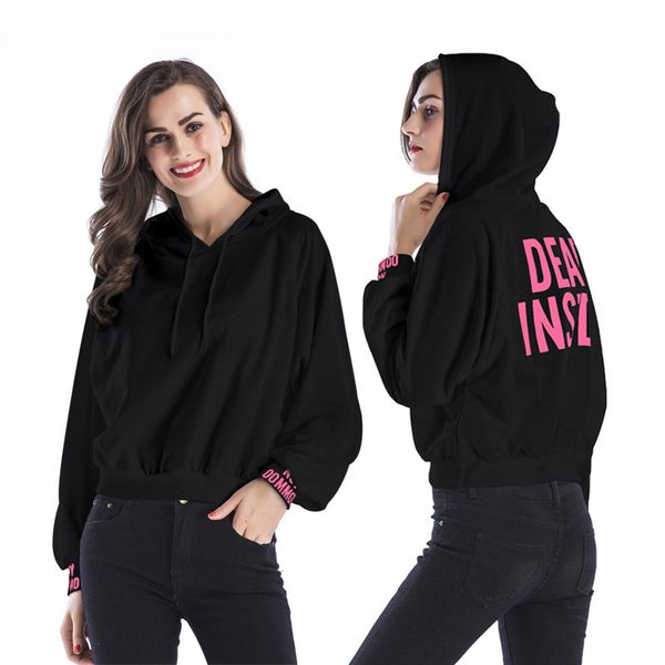 2019 autumn new women's sweater ladies letter print hooded sweater europe and america women's loose hooded shirt, Black
2019 autumn new women's sweater ladies letter print hooded sweater europe and america women's loose hooded shirt, Black