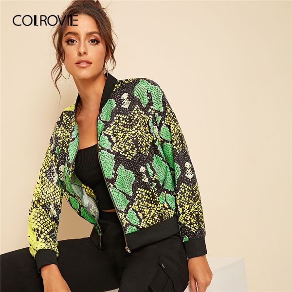 colrovie snakeskin print zip front bomber jacket women 2019 autumn streetwear ladies jackets stand collar casual outerwear, Black;brown
colrovie snakeskin print zip front bomber jacket women 2019 autumn streetwear ladies jackets stand collar casual outerwear, Black;brown