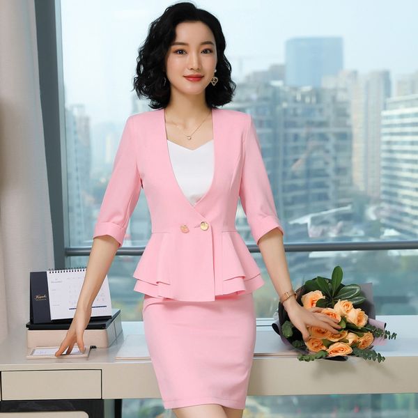 work dresses 2021 summer skirt set classic mid-sleeve ruffled blazer slim fit suit women office lady formal unifrom and jacket, White;black
work dresses 2021 summer skirt set classic mid-sleeve ruffled blazer slim fit suit women office lady formal unifrom and jacket, White;black