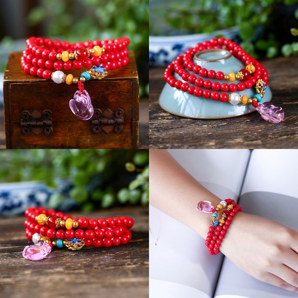 beaded jewelry taiwan cinnabar bracelet more circle multi-storey beads hand string powder fox pendant jewelry hand decorate, Black
beaded jewelry taiwan cinnabar bracelet more circle multi-storey beads hand string powder fox pendant jewelry hand decorate, Black
