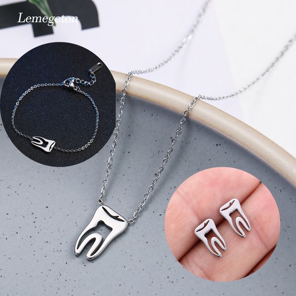 lemegeton simple tooth pendant necklace earrings bracelet stainless steel sets jewelry set nurse doctor accessories, Silver
lemegeton simple tooth pendant necklace earrings bracelet stainless steel sets jewelry set nurse doctor accessories, Silver