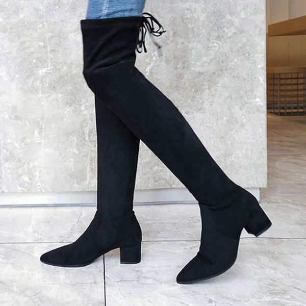 2019 lady lace up over the knee high boots suede stretch long boots casual shoes bota feminina zapatos de mujer shoes, Black
2019 lady lace up over the knee high boots suede stretch long boots casual shoes bota feminina zapatos de mujer shoes, Black
