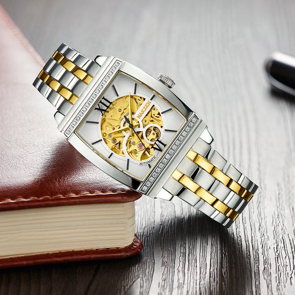 nakzen men automatic mechanical watches tonneau shape japan movement sapphire crystal stainless steel 50m waterproof wristwatch, Slivery;brown
nakzen men automatic mechanical watches tonneau shape japan movement sapphire crystal stainless steel 50m waterproof wristwatch, Slivery;brown