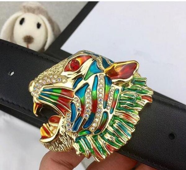 Hot sale new Fashion Business style belts design mens womens tiger head buckle with black Leather belt not with box as gift
Hot sale new Fashion Business style belts design mens womens tiger head buckle with black Leather belt not with box as gift