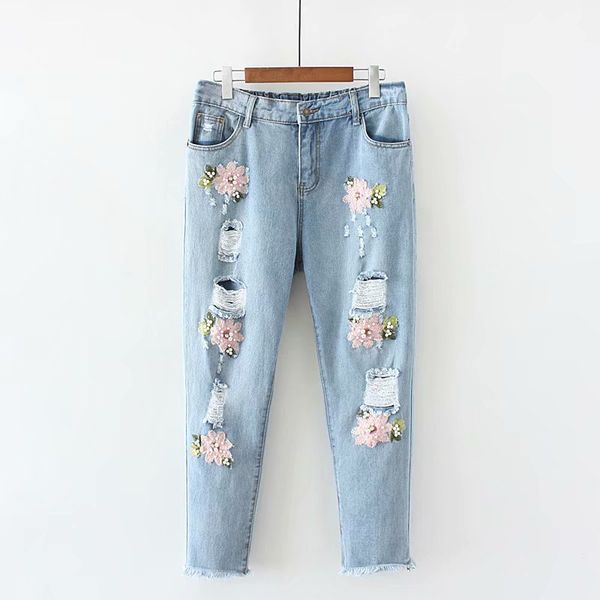women's jeans loose sweet embroidery flowers & pearls destroy washed holes harem pants ankle length tassel hem plus large size, Blue
women's jeans loose sweet embroidery flowers & pearls destroy washed holes harem pants ankle length tassel hem plus large size, Blue
