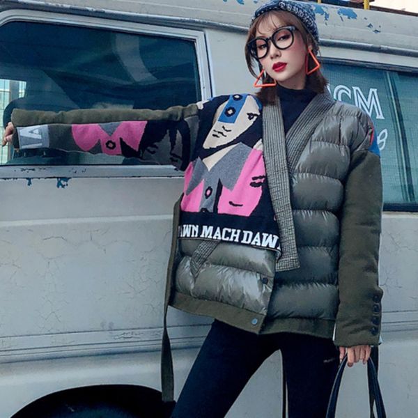 tvvovvin v-neck winter parka woman 2019 knitting patchwork parka with ribbons thick cotton-padded clothes army green qyf1138, Black
tvvovvin v-neck winter parka woman 2019 knitting patchwork parka with ribbons thick cotton-padded clothes army green qyf1138, Black